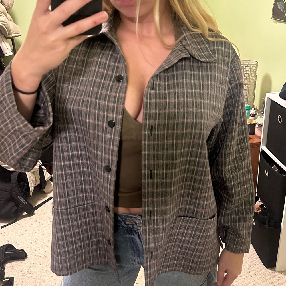 Vintage women's plaid button up jacket/shirt